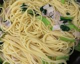 小松菜とベーコンのバター醤油パスタ作り方4写真
