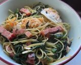 ふわふわ卵とベーコンと春菊のパスタ作り方18写真