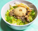 長ネギとサバ缶漬け半熟煮卵丼♪作り方3写真