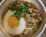 とろろと甘辛豚肉の月見うどん作り方5写真