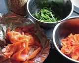 我が家の丼★鮭とキムチのビビンバ丼作り方1写真