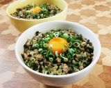 我が家の丼　手軽で美味しい❤餃子の中身丼作り方4写真
