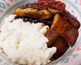 我が家の丼 豚バラと茄子の甘辛とろろ丼作り方6写真
