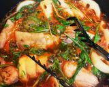 豚モモ肩肉＆蓮根＆水菜トマト甘酢煮込み作り方1写真