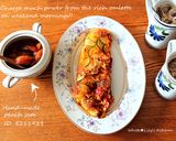 週末の朝☀️スパムと夏野菜の贅沢オムレツ作り方5写真