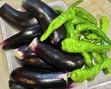 茄子&万願寺唐辛子と手羽の煮物作り方1写真