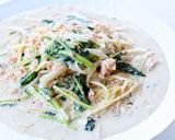 鮭フレークとほうれん草のクリームパスタ作り方6写真