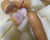かぶと枝豆とソーセージの牛乳スープ作り方1写真