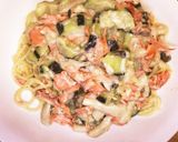 鮭と茄子としめじのクリームパスタ作り方8写真