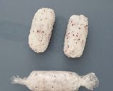 ハロウィン。ミイラ肉巻きおにぎり作り方1写真