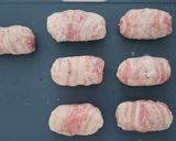 ハロウィン。ミイラ肉巻きおにぎり作り方3写真