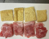 油揚げに豚肉と高菜の油炒め乗せた蒸し焼き作り方5写真