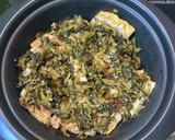 油揚げに豚肉と高菜の油炒め乗せた蒸し焼き作り方13写真