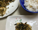 油揚げに豚肉と高菜の油炒め乗せた蒸し焼き作り方16写真