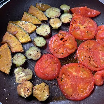 なすトマトかぼちゃのオーブン焼き by ぽろっとQちゃん
