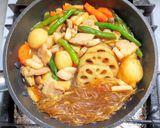 焼肉用の豚バラ肉と秋野菜と春雨のうま煮作り方7写真