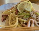 加賀れんこんと赤イカのペペロンチーノ作り方6写真