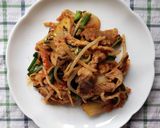 1人前豚こま肉100gで！豚キムチ♪作り方1写真