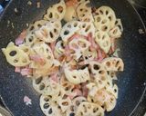 れんこんとベーコンのガーリック醤油炒め作り方2写真