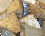 レンジで下茹大根と厚揚げの煮物。生姜風味作り方5写真