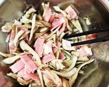 ほうれん草のベーコン舞茸ガーリックあえ作り方2写真