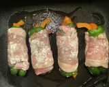 ピーマンとパプリカの豚薄ロース巻き巻き作り方3写真