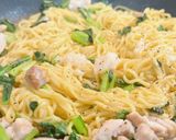 小松菜と鶏肉のレモンそば作り方4写真
