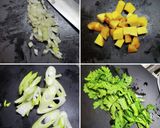 ピリ辛春菊とジャガイモの牛汁作り方1写真