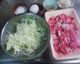 お好み焼き２孫達に伝授（牛肉切落し編）作り方1写真