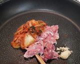 ☆豆乳で☆汁なし！豚キムチクリーム麺作り方1写真