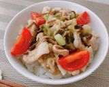 Ｗ昆布で、豚トマねぎダレ丼作り方4写真