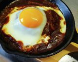 簡単スキレットで半熟玉子煮込みハンバーグ作り方15写真