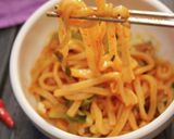 5分!レンチンで豚キムチーズ 釜玉うどん作り方4写真
