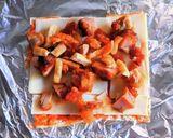 鶏の唐揚げキムチーズ油揚げピザ作り方4写真