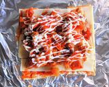 鶏の唐揚げキムチーズ油揚げピザ作り方5写真