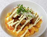 余った唐揚げ活用♪トマトの卵炒めにのせて作り方8写真