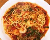 海老と豆苗のトマトパスタ作り方5写真