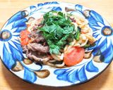 豚こま肉と春菊とトマトの焼うどん作り方7写真