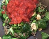 トマト缶ほうれん草マッシュルームのパスタ作り方5写真