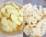 蓮根とさつま芋と鶏胸肉の甘酢炒め作り方1写真