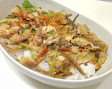 きんぴらごぼう と 鶏挽肉の卵とじ(丼)作り方5写真