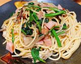 ほうれん草と舞茸と厚切りハムの和風パスタ作り方5写真