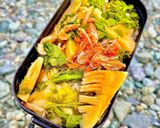 お外で♡筍と菜花と桜海老の炊き込みご飯作り方3写真