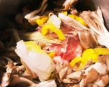 キノコと沢庵の肉蕎麦、ラー油仕立て作り方2写真