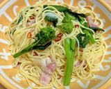 菜の花とベーコンのペペロンチーノ作り方8写真