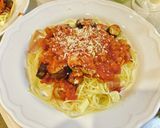 生ハムとオリーブ入りパスタ作り方8写真