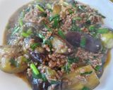 米粉でとろみ付け｡茄子､ニラの挽肉あん作り方6写真