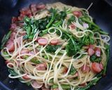 簡単！菜の花とウィンナーの麺つゆパスタ作り方7写真