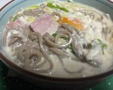 菜の花と春キャベツの牛乳月見そば作り方5写真