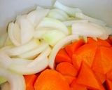 玉ねぎ、人参、鳥ささみの簡単野菜スープ作り方1写真
